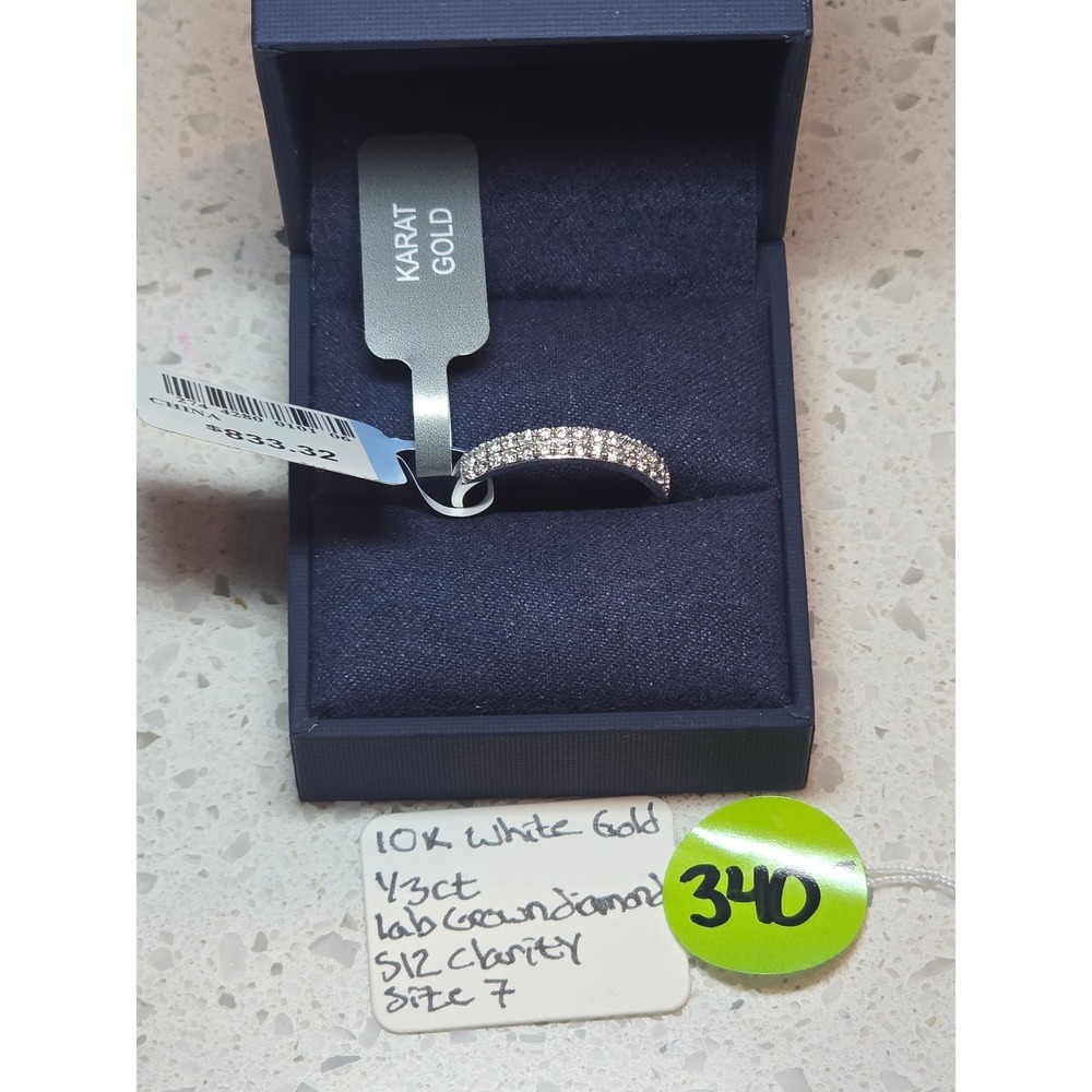 10K White Gold 1/3ct Lab Grown Diamond Double Row Band Ring SI2 Size 7 - Picture 2 of 4